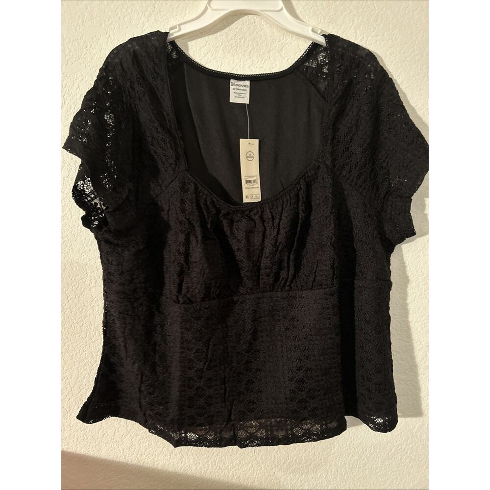 Women’s No Boundaries Lace Square Neck Top 3X (24W-26W) Black NWT Short Sleeve